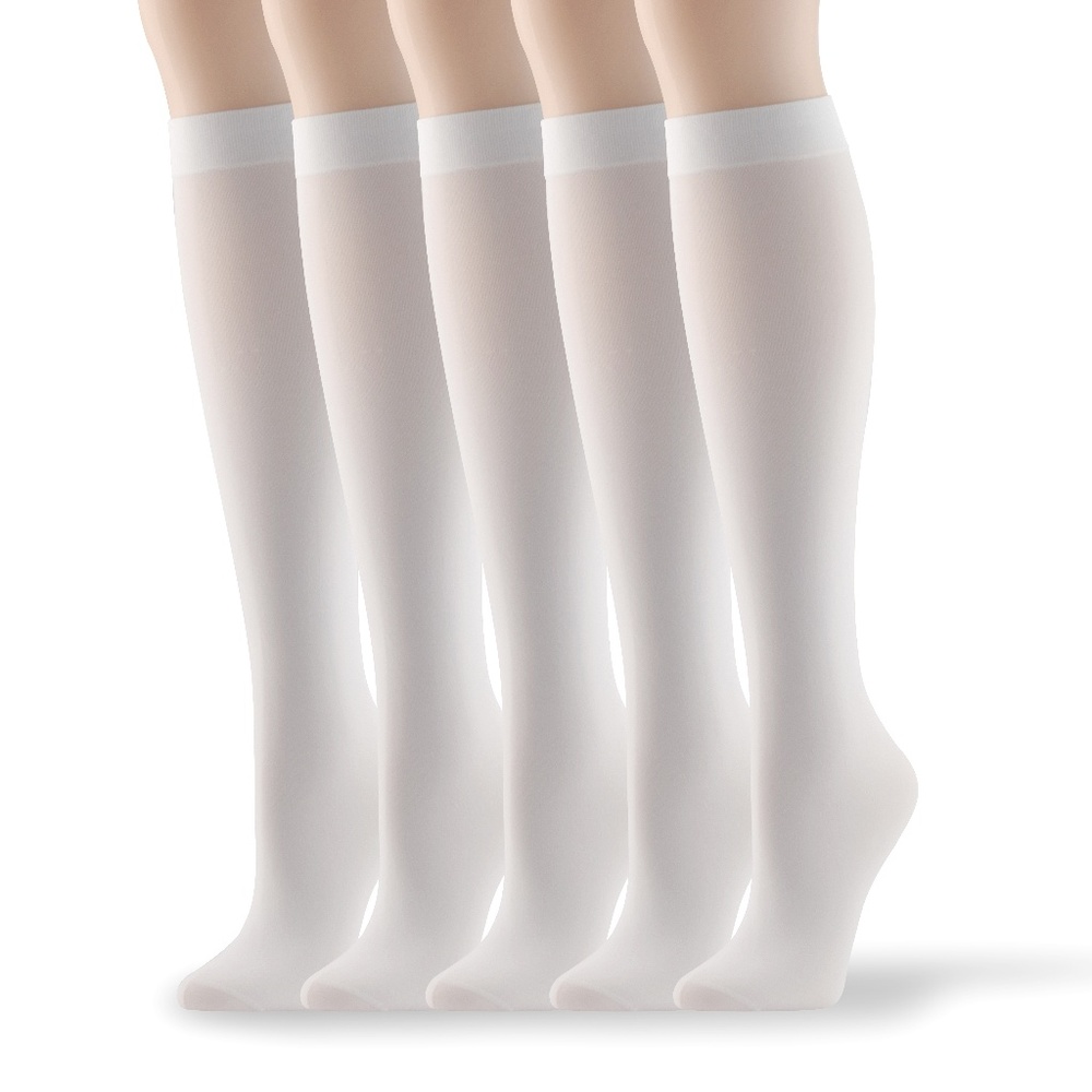 NWT 5 Pairs Women's Nylon Knee High Socks White